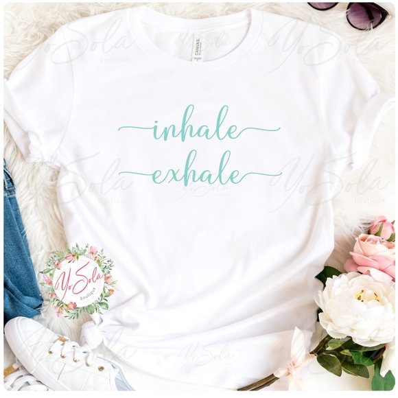 Tops - Inhale - White T-shirt, Graphic tee